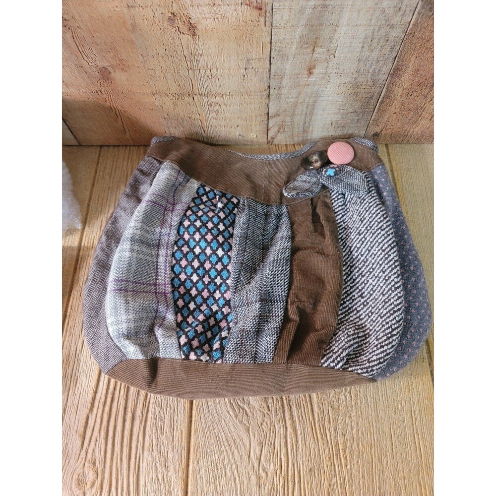Patchwork, Tweed, and Corduroy with Accent Buttons, Shoulder Bag